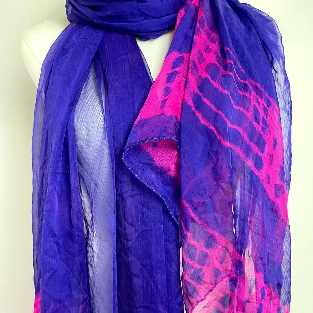 Vintage‎ Oversized Tie Dye Silk Scarf Wrap Colorful Dopamine Festival Boho